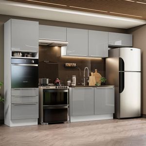 Cozinha Completa Madesa Lux 340001 com Armário e Balcão - Branco/Cinza