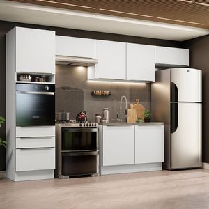 Cozinha Completa Madesa Lux 340001 com Armário e Balcão - Branco/Branco Veludo