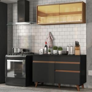 Armário de Cozinha Compacta 120cm Preto/Rustic Reims Madesa 01