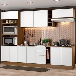 Cozinha Completa Madesa Stella 290001 com Armário e Balcão - Rustic/Branco