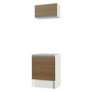 Kit Madesa Topazio 60 cm 2 Portas com Armário Aéreo e Balcão - Branco/Rustic