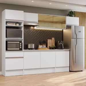 Armário de Cozinha Completa 300cm Branco Diamante Madesa 02