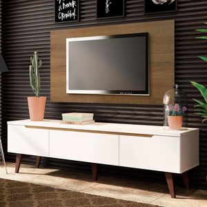 Rack Madesa Reims e Painel para TV até 55 Polegadas 2 Portas e 1 Gaveta - Branco/Rustic