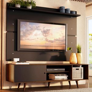 Rack Madesa Dubai e Painel para TV até 65 Polegadas com Pés - Rustic/Preto 7KD8