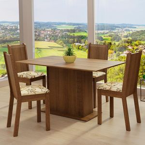 Conjunto Sala de Jantar Madesa Luana Mesa Tampo de Madeira com 4 Cadeiras - Rustic/Lírio Bege