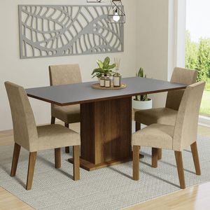 Conjunto Sala de Jantar Mesa Tampo de Madeira 4 Cadeiras Rustic/Cinza/Imperial Keila Madesa