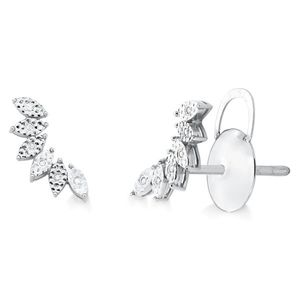 Brinco Ear Cuff de Ouro Branco 18k com 0,06 Pontos