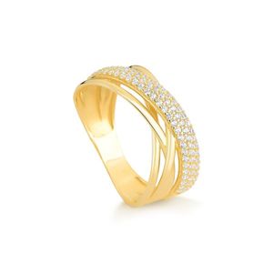 Anel de Ouro 18k linhas com Zircônias