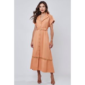 Vestido Longuete Alfaiataria Camel