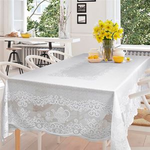 Toalha de Mesa Retangular 6 Lugares Renda Portuguesa Bule Interlar 150x220cm Branca