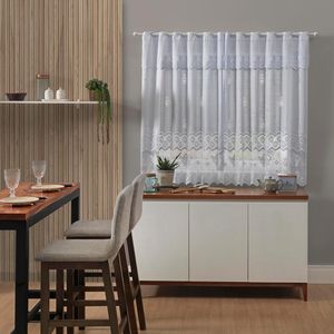 Cortina de Renda para Cozinha com Bandô Clássica Bule Interlar 280x120x30cm Branca