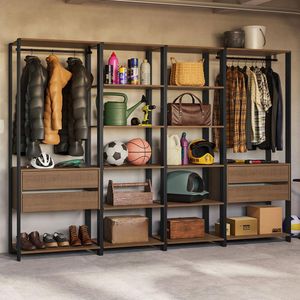 Armário Estante Multiuso Organizador 4 Gavetas 258cm Rustic/Preto Madesa