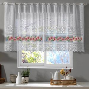 Cortina de Renda para Cozinha Valência Interlar 200x80cm Branca Hibisco