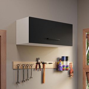 Armário Aéreo Multiuso 80cm 1 Porta Basculante Branco/Preto Agata Madesa