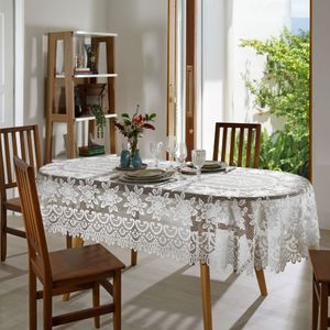 Toalha de Mesa de Renda Oval 6 Lugares 1.30 x 1.80 Mts Interlar Gardênia Branca