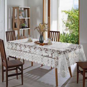 Toalha de Mesa de Renda Retangular 6 Lugares 1.30 x 1.80 Mts Gardênia Branca