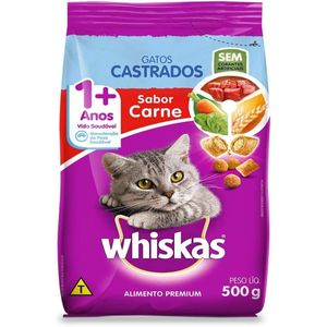 Ração WHISKAS para Gatos Castrados Carne pacote 500g Ração Whiskas para Gatos Adultos Castrados Sabor Carne - 500g