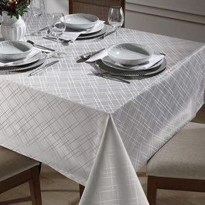 Toalha de Mesa Quadrada 4 Lugares Dohler Requinte 160x160cm TJ-5795 Prata