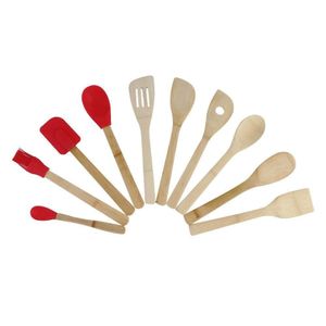Kit de Utensílios Bambu Vermelho com 10 Peças - ACASA