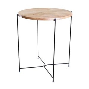 Mesa Lateral Loft Aço Galvanizado Preto e Madeira 46cm - ACASA