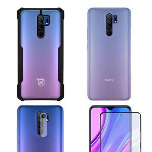 Película Defender Glass + Camera + Fibra de Carbono + Capa case capinha Dual Shock X Para Redmi 9 - Gshield