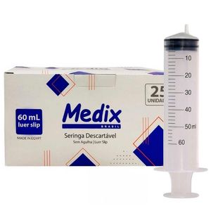 Seringa Descartável Luer Slip 60ML sem Agulha Medix 25 Unidades