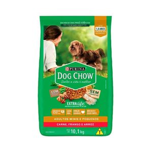 Ração  para Cães Adultos ,Raças Minis e Pequenas Extra Life Carne,Frango e Arroz 10,1kg - DOG CHOW