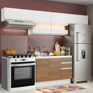 Armário de Cozinha Compacta 280cm Branco/Rustic/Branco Marina Madesa 01