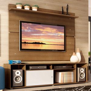 Rack Madesa Cancun e Painel para TV até 65 Polegadas - Rustic/Rustic/Branco