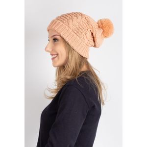 Gorro feminino de malha com pompom 60019