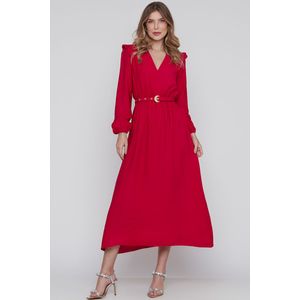 Vestido Longuete Manga Longa Vermelho Cereja