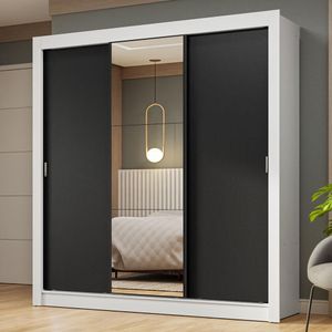 Guarda-Roupa Casal 3 Portas de Correr com Espelho Branco/Preto Nobre Madesa