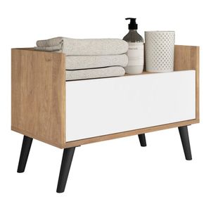 Gabinete Armário Banheiro 80 cm c/ Pés Retrô Multimóveis Rustic/Branco/Preto