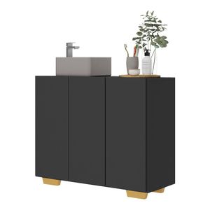 Gabinete Banheiro 3 Portas 90cm Multimóveis MP5031 Preto/Natural