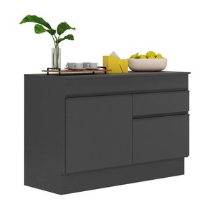 Balcão Cozinha com Rodapé Gabinete Pia 120 cm 2 Portas 1 Gaveta Veneza Multimóveis MP2117.895 Preto