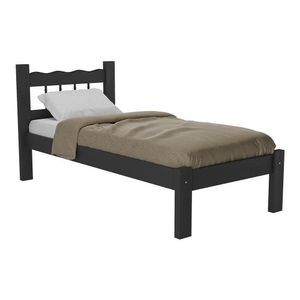 Cama Solteiro Madeira Maciça para Colchão 78/88 x 188cm Madri Multimóveis CR4141 Preta