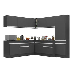 Armário de Cozinha Completa de Canto com Rodapé Veneza Multimóveis MP2102.898 Preto/Branco