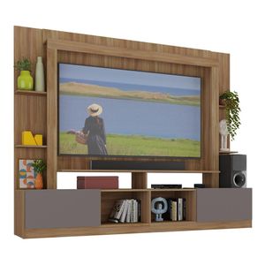 Rack Estante com Painel TV 65" e 2 portas Oslo Multimóveis Madeirado/Lacca Fumê