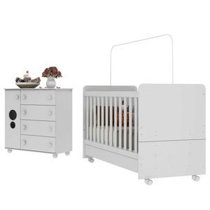 Quarto Infantil Berço com Colchão Incluso e Cômoda Pimpolho Multimóveis Branco