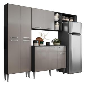 Armário de Cozinha Compacta com 2 Leds Balcão com Tampo Pequim Multimóveis Preta/Lacca Fumê