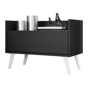 Mesa de Cabeceira 60 cm c/ Pés Retrô Multimóveis Preta/Branca