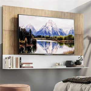 Painel TV 65" com Prateleira Amsterdã Up Multimóveis Rustic/Branco