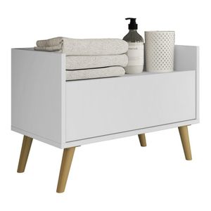 Gabinete Balcão Banheiro 80 cm c/ Pés Retrô Multimóveis Branco/Natural