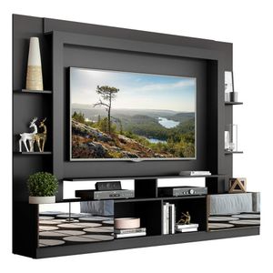Estante com Espelho para TV até 65" Multimóveis Oslo FG3390 Preta/Madeirada