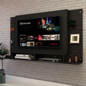 Painel p/ TV 60" com prateleiras de vidro Braga Multimóveis