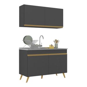 Armário de Cozinha Compacta 2 peças Veneza Multimóveis MP2141.130 Preto