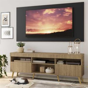 Rack com Painel TV 65" Londres Multimóveis Pés Retrô e 2 portas Rustic/Preto/Natural
