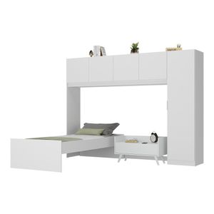 Cama de Solteiro com Colchão/Guarda Roupa/Mesa de Cabeceira Retrô Dublin Multimóveis MP4037 Branca