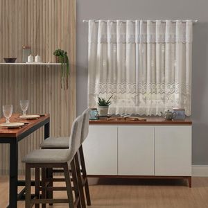 Cortina de Renda para Cozinha com Bandô Clássica Bule Interlar 280x150x30cm Marfim