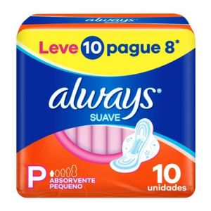 Absorvente Always Suave Tamanho P Com Abas Leve 10 Pague 8